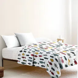 THE BABY ATELIER White & Blue Fish Printed Cotton Single Bed Quilt-7