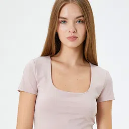 Koton Square Neck Short Sleeves Crop T-shirt-image-56
