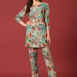 Poshak Hub Women Boat Neck Printed Tunic Top & Trouser Co-Ords-15