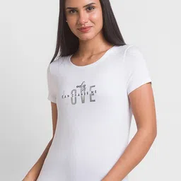 SPYKAR Women White Typography Print T-shirt-image-40