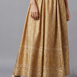 AURELIA Gold-Coloured Ethnic Motifs Printed Flared Maxi Skirt-2
