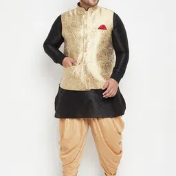 VASTRAMAY Men Black Layered Kurta with Dhoti Pants-33