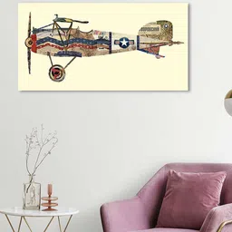 Art Street Cream & Beige Antique Biplane Canvas Painting Wall Art-image-78
