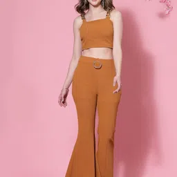 KASSUALLY Women Chain Detailed Crop Top With Flared Trouser Co-Ords-image-93