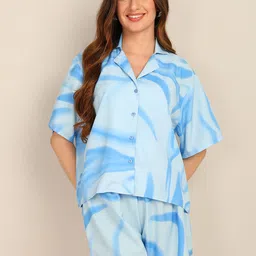 Fashfun Abstract Printed Drop-Shoulder Sleeves Top With Shorts-25