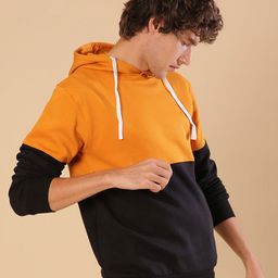 Campus Sutra Men Orange & Black Colourblocked Hooded Sweatshirt-image-13