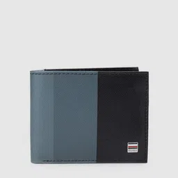 Tommy Hilfiger Men Black & Grey Striped Genuine Leather Two Fold Wallet-27