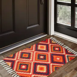 HOMADORN Orange & Red Ethnic Motifs Printed Anti Skid Floor Mat-2