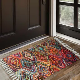 HOMADORN Red & Blue Geometric Printed Anti Skid Floor Mats-11
