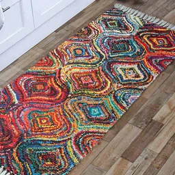HOMADORN Red & Blue Geometric Printed Anti Skid Floor Mats-12