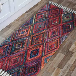 HOMADORN Red & Blue Geometric Printed Anti Skid Floor Mats-6