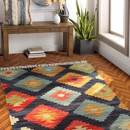 HOMADORN Blue & Red Geometric Printed Anti Skid Floor Mat-16