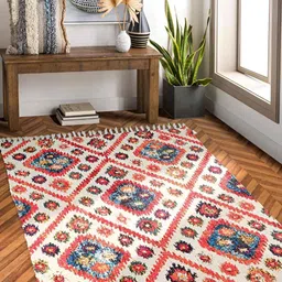 HOMADORN White & Red Geometric Printed Anti Skid Floor Mats-24