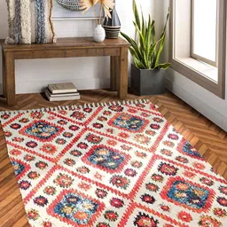HOMADORN White & Red Geometric Printed Anti Skid Floor Mats-25
