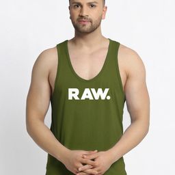 Friskers Men Olive Green Coloured Printed Pure Cotton Gym Vest-image-51