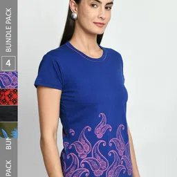 IndiWeaves Pack of 4 Printed Cotton T-Shirt-image-23
