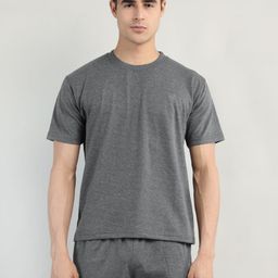 CHKOKKO Men Grey Round Neck Cotton T-shirt-image-88