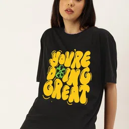 JUNEBERRY Typography Printed Drop-Shoulder Oversized Pure Cotton T-shirt-image-43