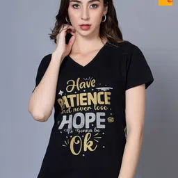 Fleximaa Women Typography 2 Printed V-Neck Pure Cotton T-shirt-image-81