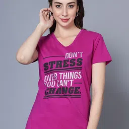 Fleximaa Typography Printed V-Neck Pure Cotton T-shirt-image-30