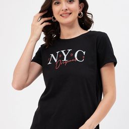 Mast & Harbour Black & WHite Typography Printed Pure Cotton T-shirt-picture-16