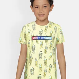 Gini and Jony Boys Yellow Printed Pure Cotton T-shirt-image-4