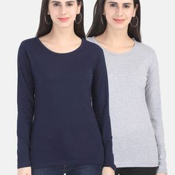 Fleximaa Women Navy Blue & Grey Pack of 2 Cotton T-shirt-32