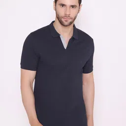 BODYACTIVE Men Navy Blue Polo Collar Cotton T-shirt-image-79