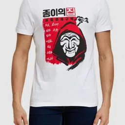 Celio Men White & Red Money Heist Printed Cotton T-shirt-8