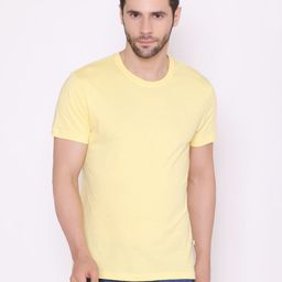 BODYACTIVE Men Yellow Solid Cotton T-shirt-image-71