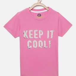 YK Girls Pink Sequined Typography Cotton T-shirt-picture-32