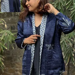Chidiyaa Women Shawl Collar Geometric Printed Casual Reversible Tailored Jacket-28