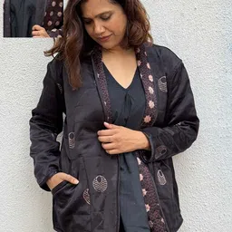 Chidiyaa Women Shawl Collar Conversational Printed Casual Reversible Tailored Jacket-13