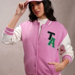 Tokyo Talkies Women Pink Varsity Jacket-image-94