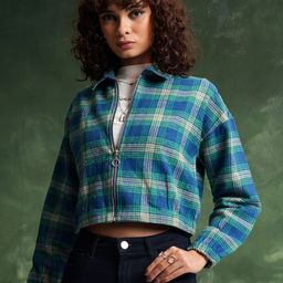 Tokyo Talkies Flannel Checked Crop Tailored Jacket-11