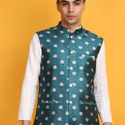 V-Mart Ethnic Motifs Woven Design Mandarin Collar Nehru Jacket-picture-15