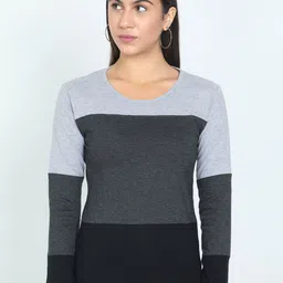 Fleximaa Women Grey Colourblocked Cotton T-shirt-image-66