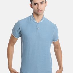 Campus Sutra Men Blue Solid Mandarin Collar Regular Fit Outdoor T-shirt-image-20