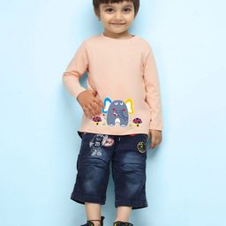 NUSYL Kids Peach-Coloured V-Neck Pure Cotton Outdoor T-shirt-image-83
