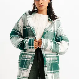 FREAKINS Unisex Checked Hooded Longline Tailored Jacket-picture-52
