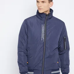 Duke Men Blue Typography Bomber Jacket-image-37