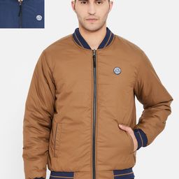 Duke Men Blue Beige Reversible Bomber Jacket-image-11