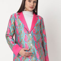 angloindu Printed Lightweight Satin Single-Breasted Maternity Blazer-image-55