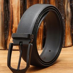 LOUIS STITCH Men Black Textured Leather Formal Belt-image-100