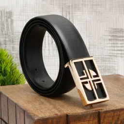 LOUIS STITCH Men Black Italian Leather Formal Belt with Golden Buckle-image-81