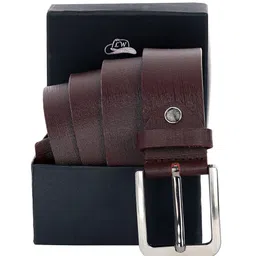 Leather World Men Brown Textured Leather Formal Belt-image-58