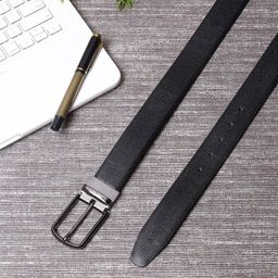 LOUIS STITCH Men Black Textured Leather Reversible Formal Belt-picture-16