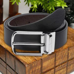 LOUIS STITCH Men Black Textured Leather Reversible Formal Belt-image-94