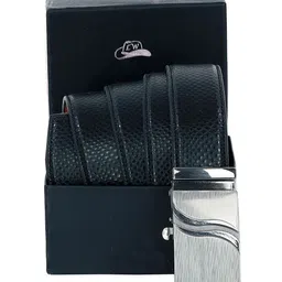 Leather World Men Black Textured Genuine Leather Formal Belt-image-51