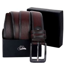 Leather World Men Brown Textured Leather Formal Belt-image-63